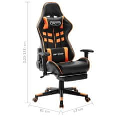 Vidaxl Gaming stol z oporo za noge črno in oranžno umetno usnje
