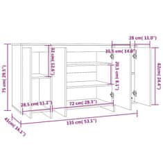 Greatstore Komoda siva sonoma 135x41x75 cm iverna plošča