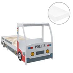 Vidaxl Otroška postelja policijski avto, vzmetnica, 90x200 cm, H3