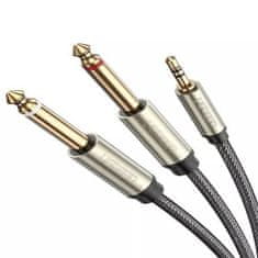 Ugreen AV126 avdio kabel 3.5 mm jack - 2x 6.35 mm jack 1m, siva