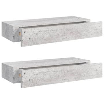 Vidaxl Stenska polica s predalom 2 kosa betonsko siva 60x23,5x10cm MDF