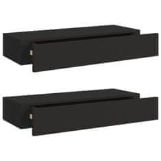 shumee Stenska polica s predalom 2 kosa črna 60x23,5x10 cm mediapan
