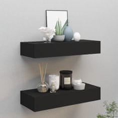 shumee Stenska polica s predalom 2 kosa črna 60x23,5x10 cm mediapan