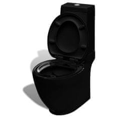 Vidaxl Črn keramičen kopalniški set stoječa WC školjka in bide