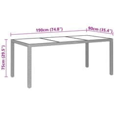 Vidaxl Vrtna miza 190x90x75 cm kaljeno steklo in poli ratan črna