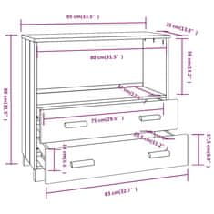 Greatstore Komoda medeno rjava 85x35x80 cm trdna borovina