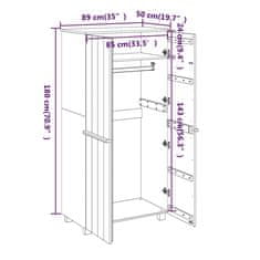 Greatstore Garderobna omara medeno rjava 89x50x180 cm trdna borovina