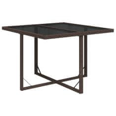 Vidaxl Vrtna miza rjava 109x107x74 cm poli ratan in steklo