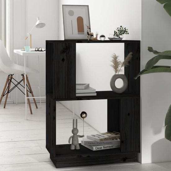 Vidaxl Knjižna omara/pregrada črna 51x25x70 cm trdna borovina