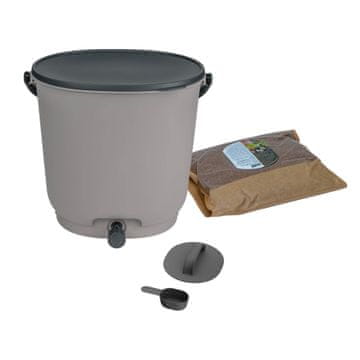 Skaza Bokashi Organko Essential kompostnik (15.3 L) + posip 1 kg, siv