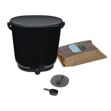 Skaza Bokashi Organko Essential kompostnik (15.3 L) + posip 1 kg, črn