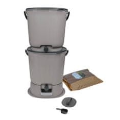 Skaza Bokashi Organko Essential Set kompostnikov (2x 15.3 L) + Base + posip 1 kg, siv