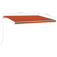 Vidaxl Ročno zložljiva tenda z LED lučmi 450x300 cm oranžna in rjava
