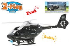 2-Play Policijski helikopter 22 cm kovinski obračalni na baterije s svetlobo in zvokom