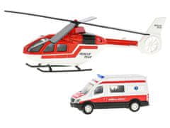 2-Play Reševalni helikopter, 16 cm, kovinski + reševalno vozilo, 7 cm, kovinski