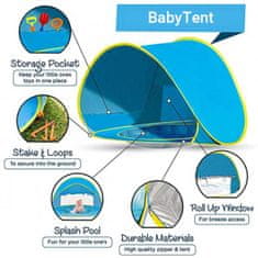 Netscroll Prenosni otroški šotor z UV zaščito in bazenom, odličen za plažo ali vrt, varuje otroka predUV žarki, vročino in vetrom, dodatna mreža za kroženje zraka, postavite ga v parih sekundah, BabyTent