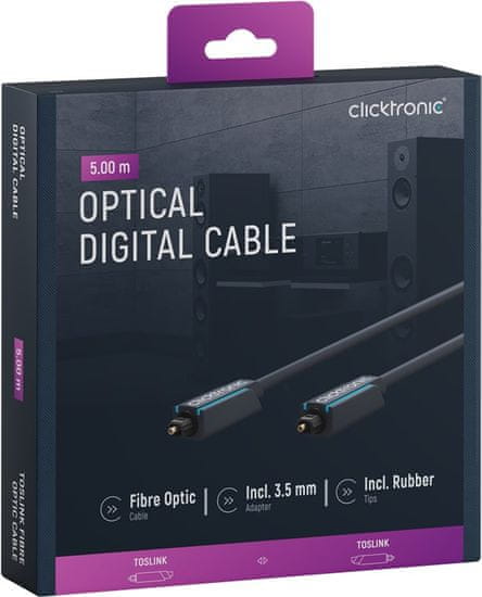 CLICKTRONIC Toslink optični kabel + dodatni priključek 5 m