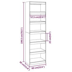 Vidaxl Knjižna omara/pregrada bela 60x30x199,5 cm trdna borovina