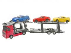 2-Play Avtomobilski transporter, kovinski, 26 cm 1:60 + 3 avtomobili v škatli