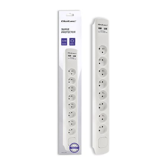 Qoltec qoltec prenapetostna zaščita | 8 vtičnic | 2 x usb | 1,8 m | bela