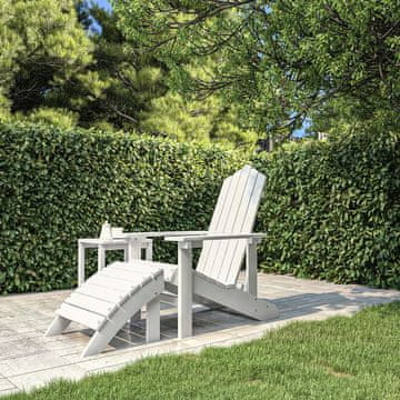 Vidaxl vidaXL Adirondack stol z naslonom za noge, HDPE, bel