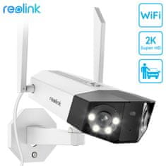 Reolink Duo WiFi kamera, dva objektiva, 2K Super HD, WiFi, 150° snemalni kot, IR nočno snemanje, LED reflektorji, aplikacija, dvosmerna komunikacija