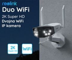 Reolink Duo WiFi kamera, dva objektiva, 2K Super HD, WiFi, 150° snemalni kot, IR nočno snemanje, LED reflektorji, aplikacija, dvosmerna komunikacija