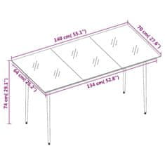 Greatstore Vrtna jedilna miza črna 140x70x74 cm jeklo in steklo