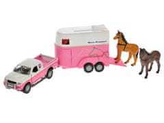 Kids Globe Mitsubishi Pajero roza 13 cm s prikolico za konje in konji
