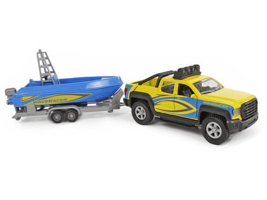 Kids Globe Avto s čolnom, kovinski, 27 cm, obračalni, na baterije s svetlobo in zvokom