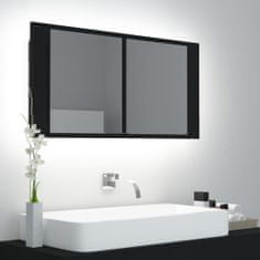 Greatstore LED kopalniška omarica z ogledalom črna 90x12x45 cm