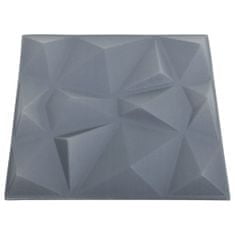 Greatstore 3D stenske plošče, 12 kosov, 50x50 cm, diamantno siva, 3 m²