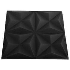 shumee 3D stenski paneli 24 kosov 50x50 cm origami črni 6 m²