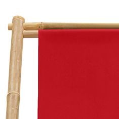 Vidaxl Ležalnik iz bambusa in platna rdeč