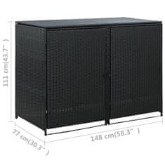 Vidaxl Dvojna lopa za koše za smeti poli ratan črna 148x80x111cm