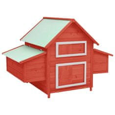 Vidaxl Kokošnjak rdeč in bel 150x96x110 cm trdna borovina