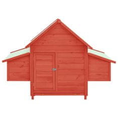 Vidaxl Kokošnjak rdeč in bel 150x96x110 cm trdna borovina