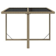 Vidaxl Vrtna miza bež 109x107x74 cm poli ratan in steklo