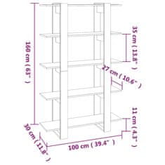 Greatstore Knjižna omara/pregrada siva sonoma 100x30x160 cm