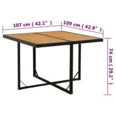 Vidaxl Vrtna miza črna 109x107x74 cm poli ratan in trden akacijev les