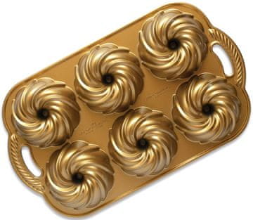 NordicWare Kalup za šest majhnih piškotov WATER SWIRL zlat