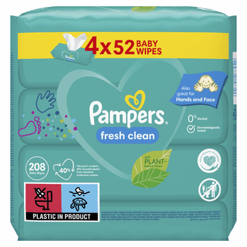Pampers Fresh Clean vlažilni robčki, 4x 52 kosov