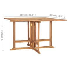 Vidaxl Zložljiva vrtna jedilna miza 110x110x75 cm trdna tikovina