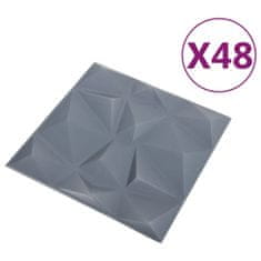 Greatstore 3D stenski paneli 48 kosov 50x50 cm diamantno sivi 12 m²