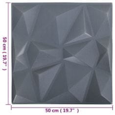 Vidaxl 3D stenski paneli 48 kosov 50x50 cm diamantno sivi 12 m²