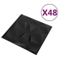 shumee 3D stenski paneli 48 kosov 50x50 cm diamantno črni 12 m²
