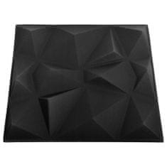shumee 3D stenski paneli 24 kosov 50x50 cm diamantno črni 6 m²
