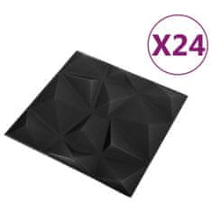 shumee 3D stenski paneli 24 kosov 50x50 cm diamantno črni 6 m²