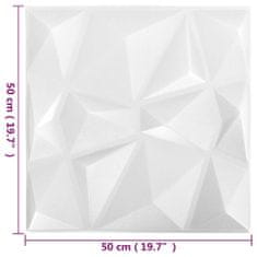 shumee 3D stenski paneli 24 kosov 50x50 cm diamantno beli 6 m²