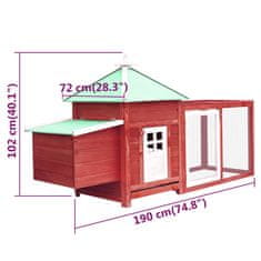 Vidaxl Kokošnjak z gnezdiščem rdeč 193x68x104 cm trden les jelke